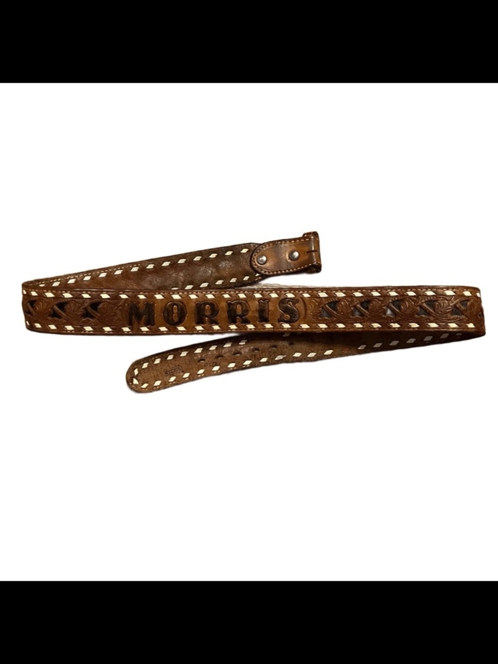 Western Leather Belt Size 42 Vintage Cowhide Made in USA Custom Name “Morris"